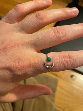 Sterling Silver Crescent Ring with Turquoise Stone - adjustable